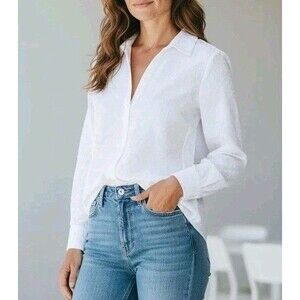 Women’s XL White Embroidered Button Down Shirt Cotton Textured Preppy Izod